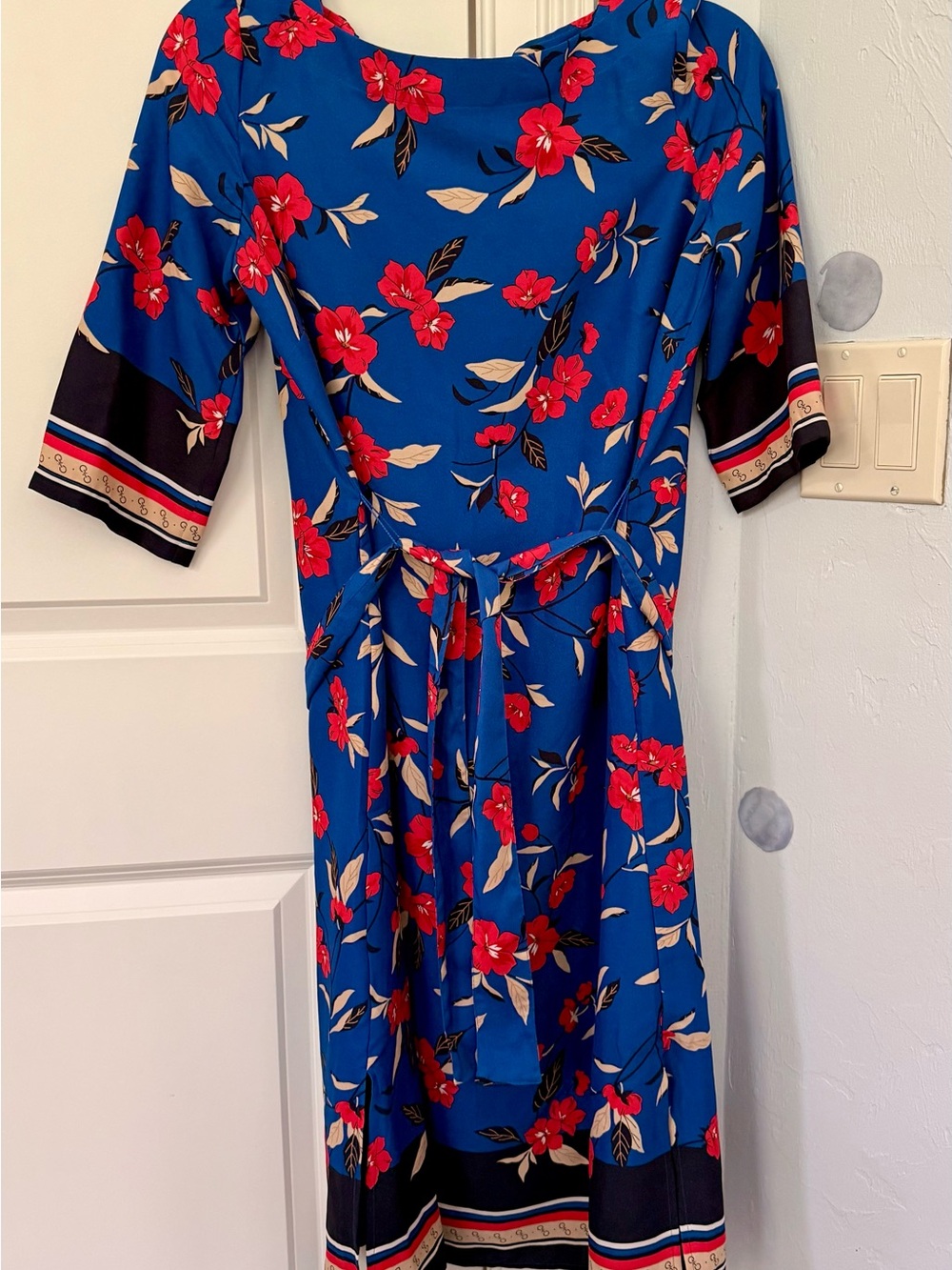 Ann Taylor Royal Blue Midi Dress with Red Floral Print